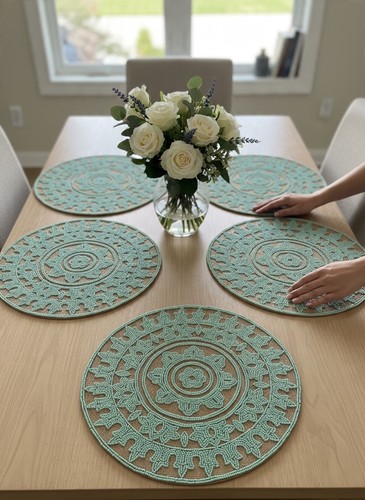 Set beaded jute placemats - set,