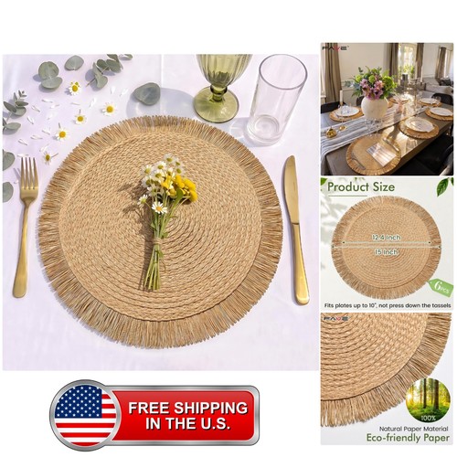 Boho woven round placemats set - boho,